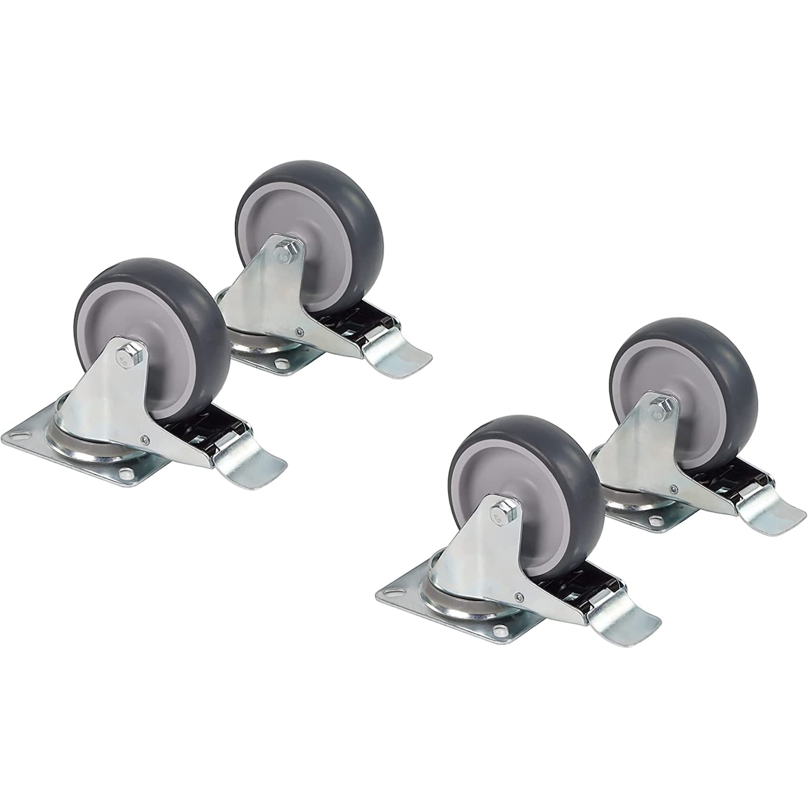 4 x Lenkrollen mit Anschraubplatte und Bremse – 100 mm – Gummi – spurlos – Transportrolle