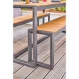 thumbnail of METRO PROFESSIONAL Set di mobili da esterno Modano 3 pezzi, legno di acacia/acciaio, 1 tavolo 162 x 70 cm, 2 panche 147 x 30 cm, marrone naturale/nero