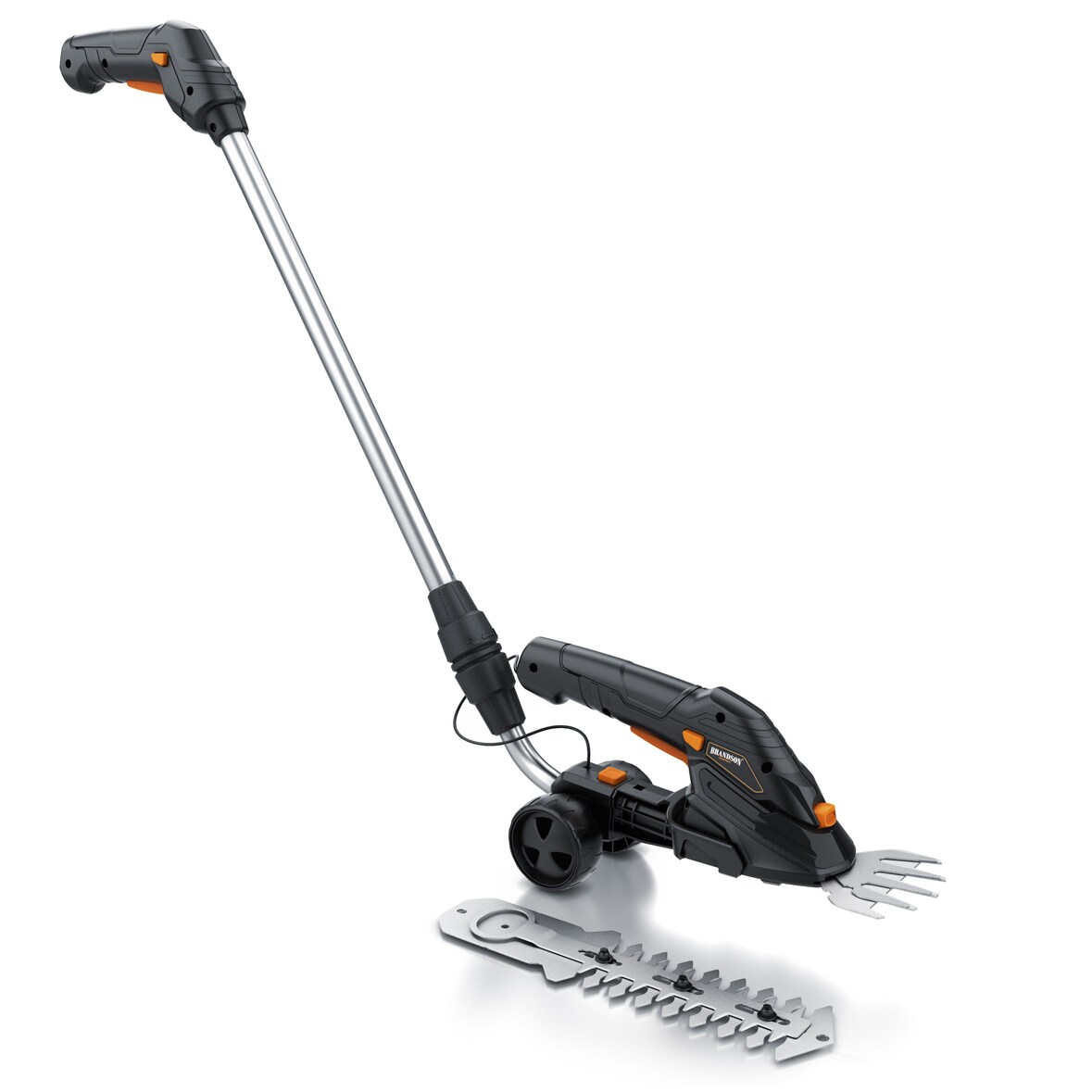 Brandson Grasschere mit Akku 7,2V 2000mA/h - elektrische Garten Strauchschere - inkl. Teleskopstange 90-130 cm mit Rädern - Ladegerät und 2000 mAh