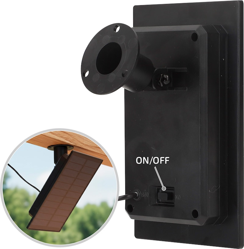 Un panel solar con interruptor y soporte.