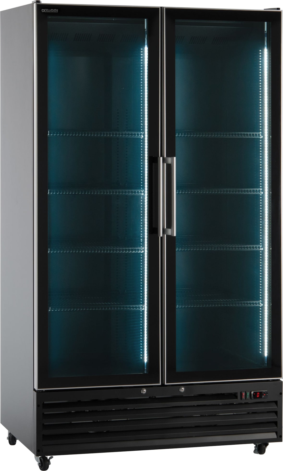 KLIMAITALIA Belüfteter Getränkekühlschrank, Doppeltür Infinity-Glas & LEDn. Thermo digital. T° 0°C/+10°C. Mod. ICOOL110JUMBOBLACK