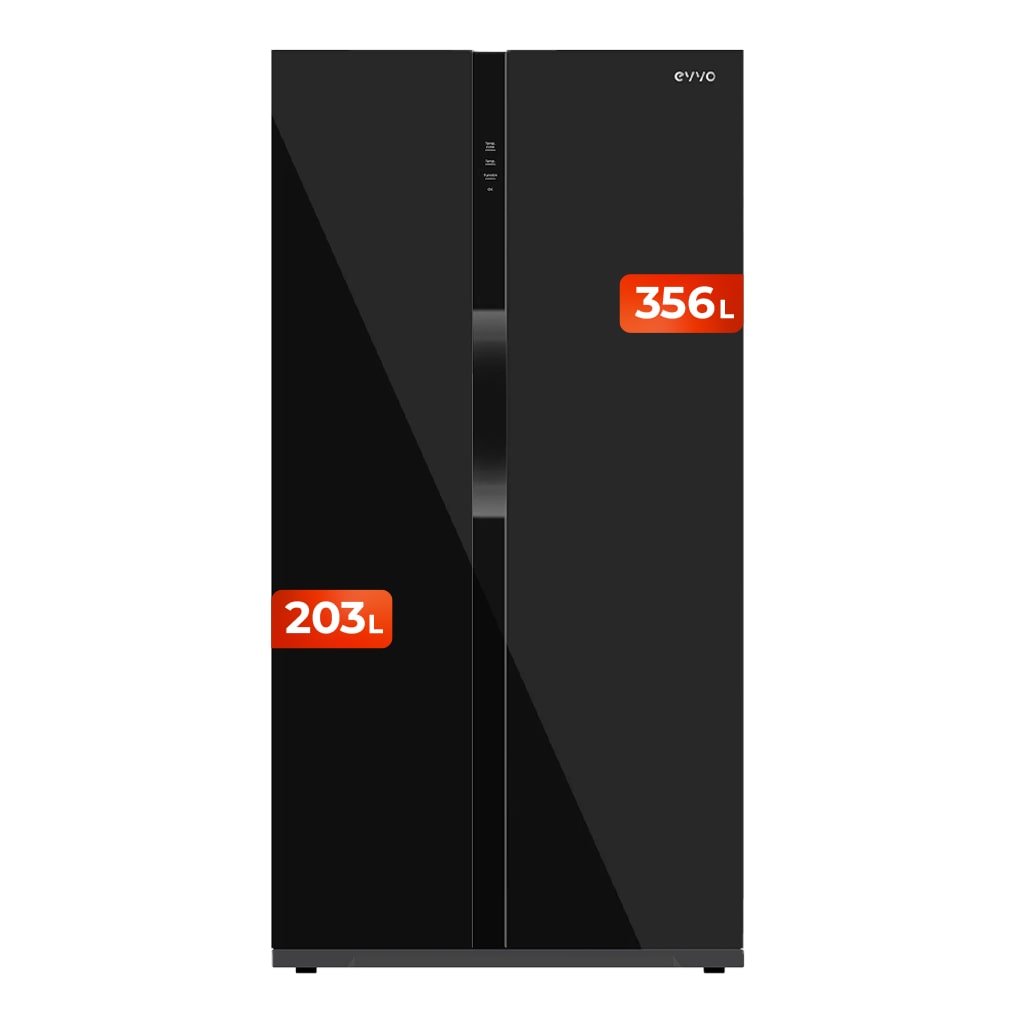 Frigorífico Americano EVVO F90B Glass, 352 l + 198 l, Total No Frost, puerta cristal negro