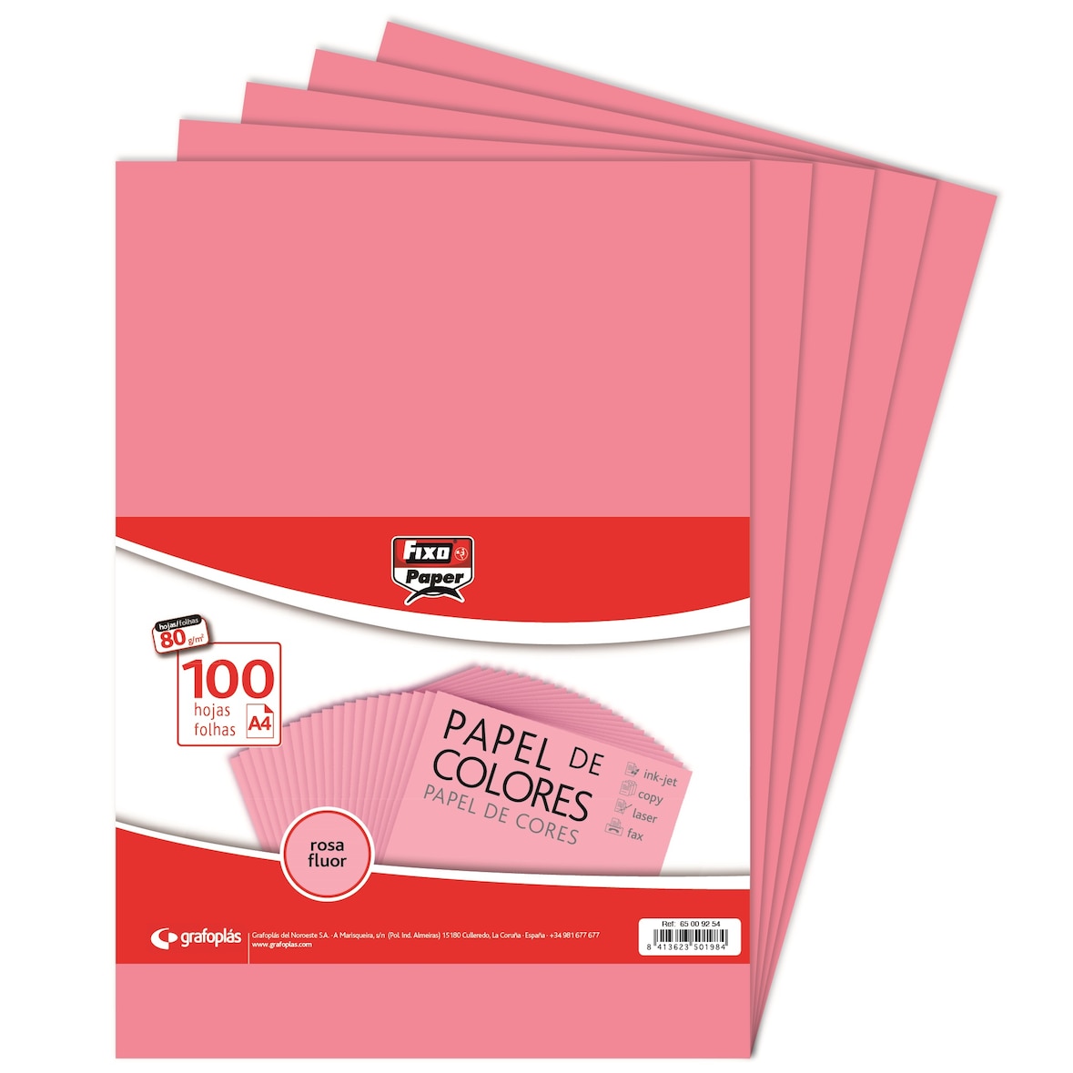 Pacote de 100 folhas Papel colorido A3 80g rosa fluor