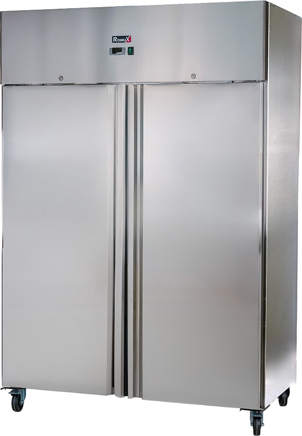 Romux® Kühlschrank mit 2 Türen 134 cm mit Umluftkühlung | Gastro Kühlschrank aus Edelstahl mit 1065 L Kapazität - 6 Einlegeböden und 750 W