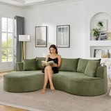 thumbnail of Ecksofa 3-Sitzer mit linker Chaiselongue Kordstoff Grün 76×264×168 cm mit Getränkehaltern und Kissen Kompressionssofa vakuumverpackt