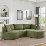 thumbnail of Merax Sofa set, 2-Sitzer + Linke Chaiselongue, mit Getränkehalter & Kissen, Bogenförmiges Design, Cordstoff, Grün