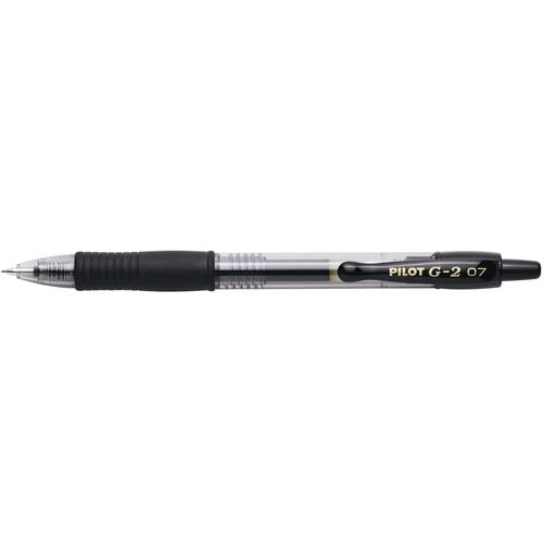 PILOT Stylo bille pointe moyenne rétractable encre gel Noire corps plastique avec grip caoutchouc G2