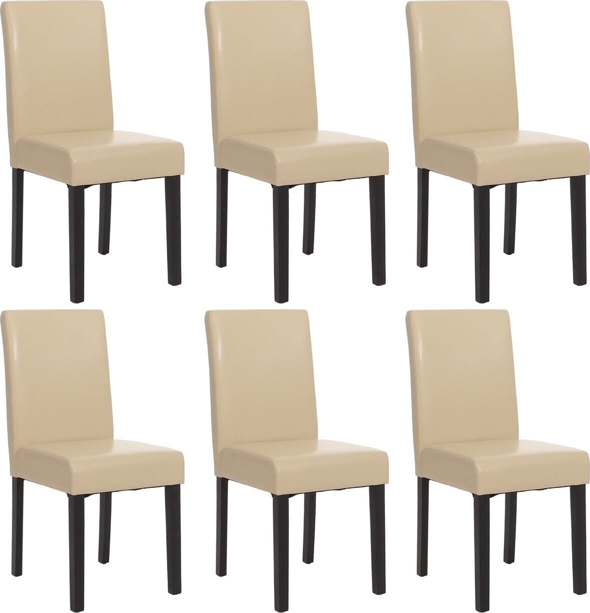 6er-Set Esszimmerstuhl Stuhl Küchenstuhl klassisch und zeitlos  | HxBxT 90x43x56cm | Sitzhöhe 45cm |  Kunstleder  |  dunkle Beine |  Creme