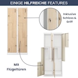 thumbnail of Umkleideschrank Spind OSLO - 4 Abteile mit Lüftungsschlitze | Umkleidespind Metall Schließfachschrank Garderobenspind, 185x80x45cm Weiß-Sonoma Eiche