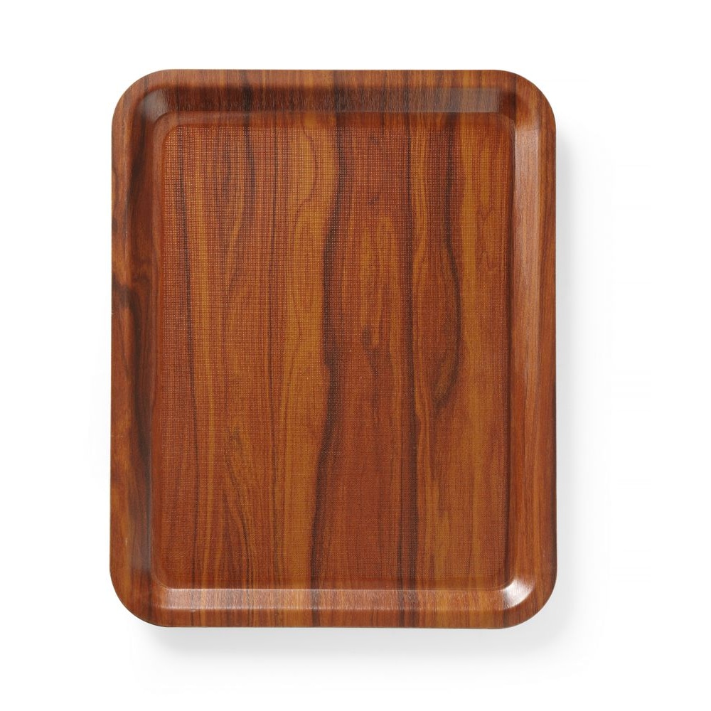 Bandeja para servir, rectangular, antideslizante, laminado, AmerBox, Caoba, 460x360mm
