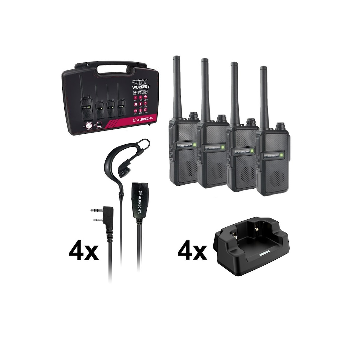 Walkie talkie Albrecht Tectalk worker 3 Pack 4 radios con cargadores y dos micro auriculares