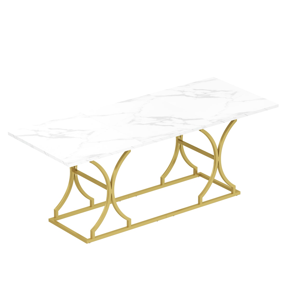 Esstisch 200x80cm für 8–10 Personen, modernes Marmordesign, wasserfest und kratzfest, goldfarbene Metallbeine