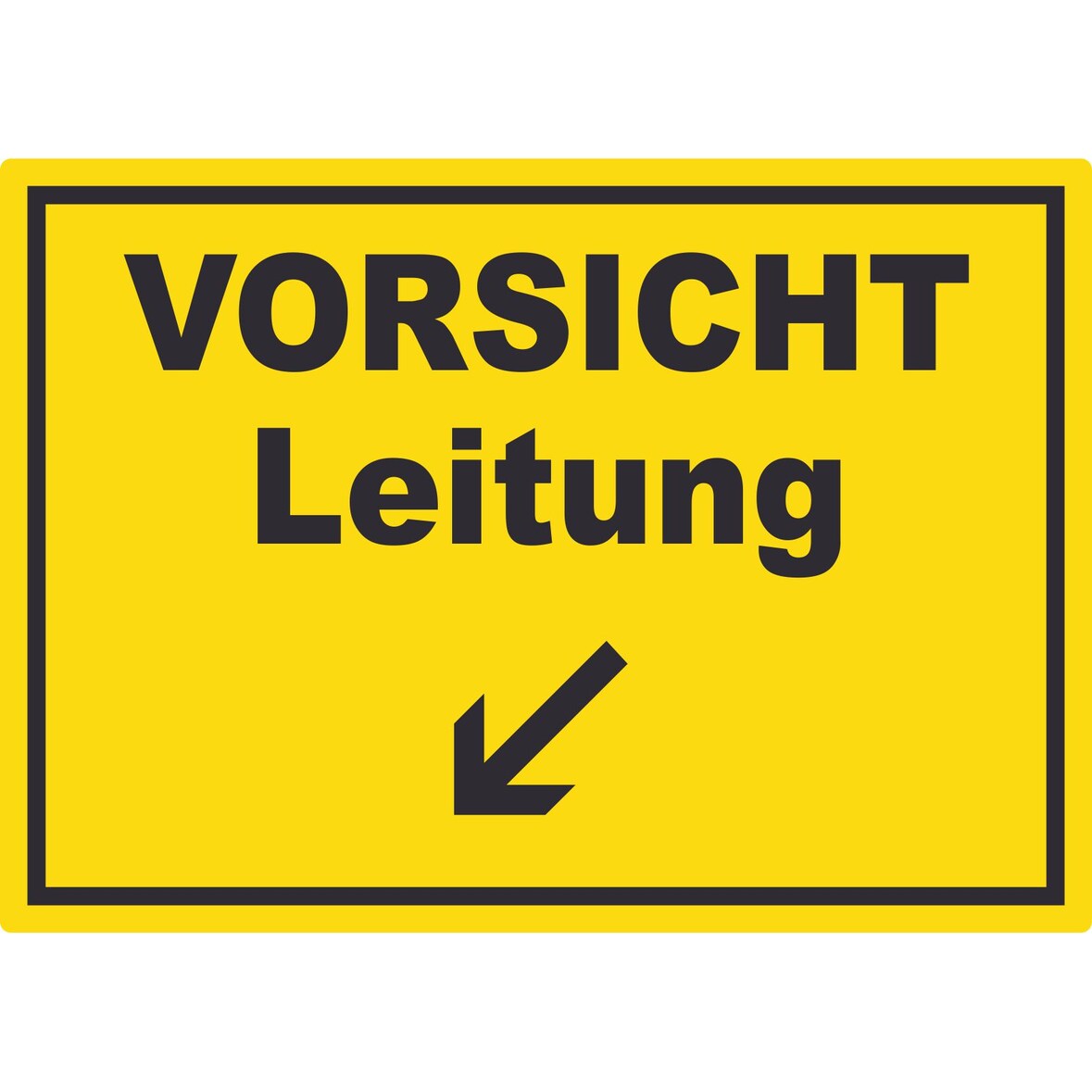 Vorsicht Leitung mit Richtungspfeil links unten Aufkleber A8 (52x74mm)