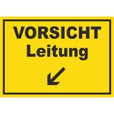 thumbnail of Vorsicht Leitung mit Richtungspfeil links unten Aufkleber A8 (52x74mm)