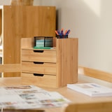 thumbnail of Relaxdays Schreibtisch Organizer, 3 Schubladen, Ablage Büroutensilien, HBT: 33 x 30 x 31 cm, Bambus Schubladenbox, natur