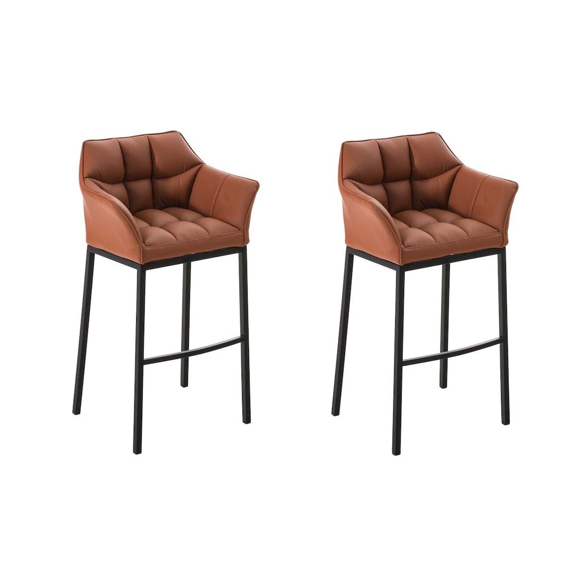 Conjunto de 2 bancos de bar DAMASO em imitação de pele com estrutura de 4 pernas marrom claro/preto