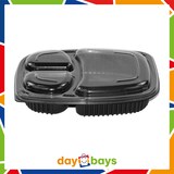 thumbnail of DayBays 1600 Stk. Mikrowellen Menüschale Cookipack 3-geteilt 1250 cc 255x190x45 mm PP Schwarz mit transparentem Deckel