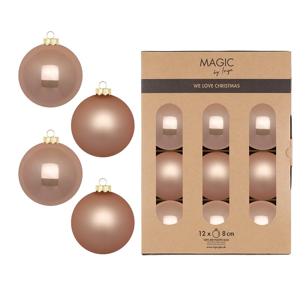 12 Weihnachtskugeln Glas 8cm matt & glänzend Christbaumkugeln Weihnachtsbaumkugeln Weihnachten Christbaumschmuck Weihnachtsbaumschmuck Beige