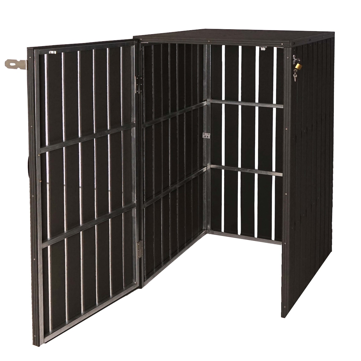 XL 1er-/2er-WPC-Mülltonnenverkleidung HWC-J28, Mülltonnenbox, Metall Holzoptik, erweiterbar ~ anthrazit