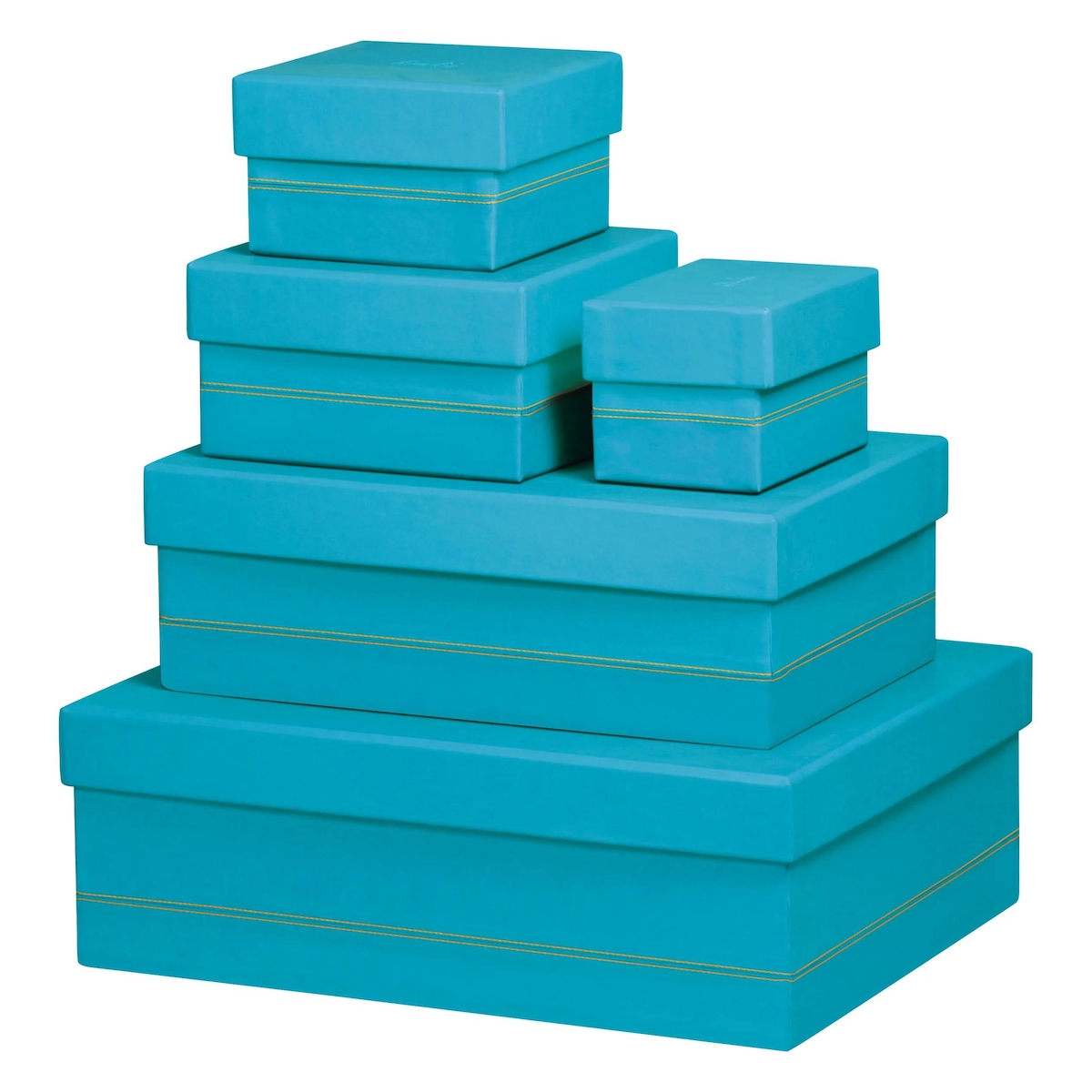 Rhodiarama Set mit 5 ineinander schachtelbaren Boxen aus Kunstleder, 44x34x16cm - Türkis 318887C