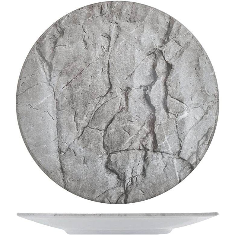H&H Set 12 Piatti Piani Petra Stoneware, Grigio, Cm 28