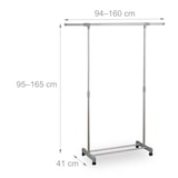 thumbnail of Relaxdays Kleiderständer auf Rollen, mit Kleiderstange & Ablage, verstellbar: Höhe 95-165 cm, Breite 94-160 cm , silber