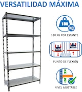 thumbnail of SimonRack Estantería Metálica, 1800x900x400 mm, 5 Alturas, Bandeja Metal, 180 kg de Punto Flexión, Antracita/Galva - Simonclick