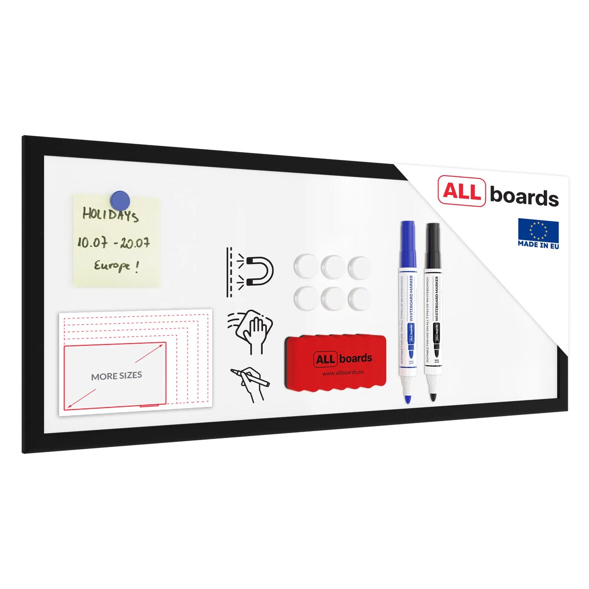 ALLBoards Magnetisches Whiteboard 30x70cm, SCHWARZ
