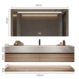 thumbnail of Wandhängendes Badezimmermöbel-Set mit Sinterstein-Waschbecken, Spiegel, Unterschrank, Ablageboard und Ablaufgarnitur 100×55 cm【YT3256-100】