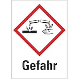 thumbnail of Aufkleber Gefahrstoffetiketten - Ätzwirkung (GHS05) & Signalwort "Gefahr" - 105 x 148 mm Folie selbstklebend