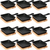 thumbnail of 12x WAS Germany Mini Servierpfanne mit Holzuntersetzer und Stielgriff 12,5 x 10,5 x 2,5 cm Gusseisen