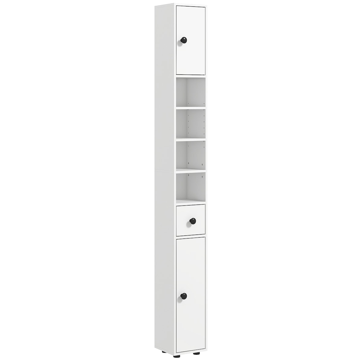 Kleankin mueble auxiliar baño moderno armario alto de baño con 1 cajón 5 estantes ajustables y 2 armarios carga 30 kg 20x20x180 cm