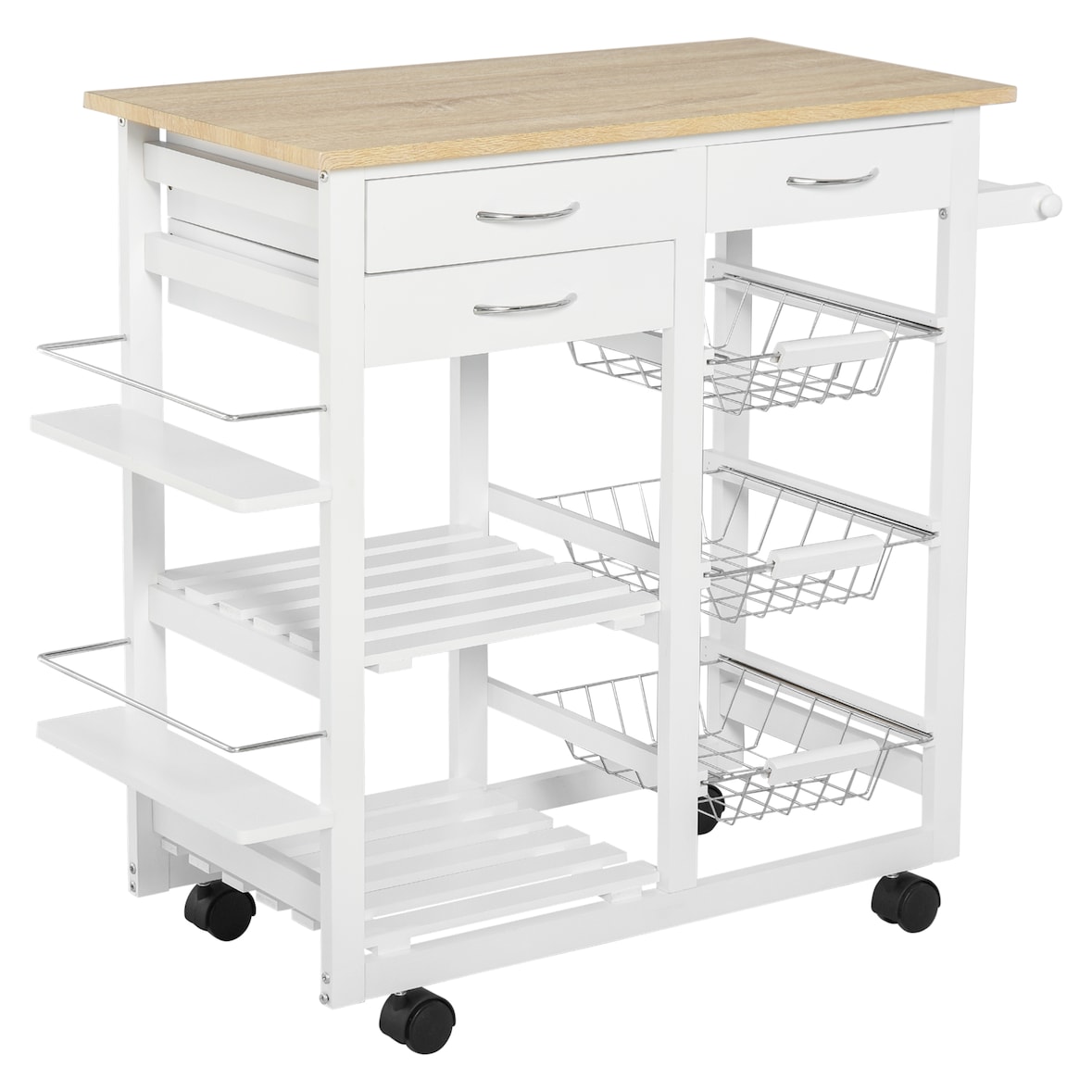Carrello Carrellino da Cucina Salvaspazio in Legno MDF Bianco