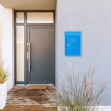 thumbnail of Relaxdays Briefkasten mit Namensschild, aus Metall, mit 2 Schlüsseln, Postkasten schmal, HxBxT: 26,5 x 19 x 6,5 cm, blau