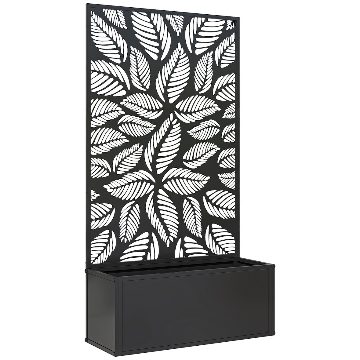 Outsunny jardinera exterior grande de metal jardinera con pantalla de privacidad jardinera de pared o independiente 61x23x113 cm negro