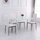 thumbnail of Pack de 4 sillas de comedor tapizadas en lino sillas de cocina modernas con respaldo alto y patas de metal carga 120 kg para salón 41x50x97 cm blanco