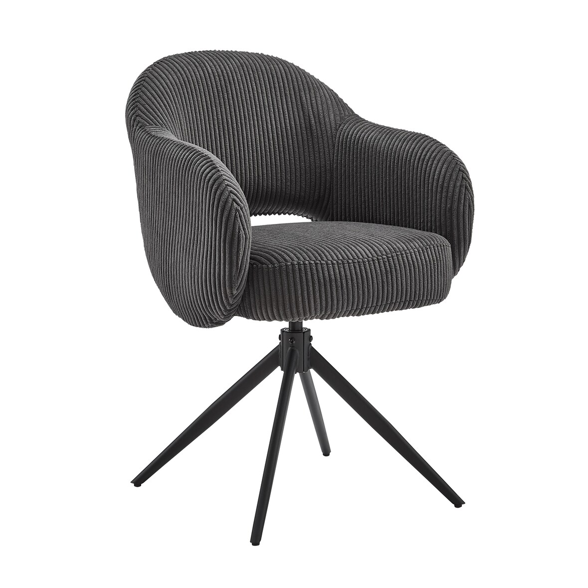 Möbilia Armlehnstuhl | mit 360° Drehfunktion | Cord-Optik | Gestell Metall | B 58 x T 60 x H 84 cm | dunkelgrau – schwarz | 15020020 | Serie STUHL