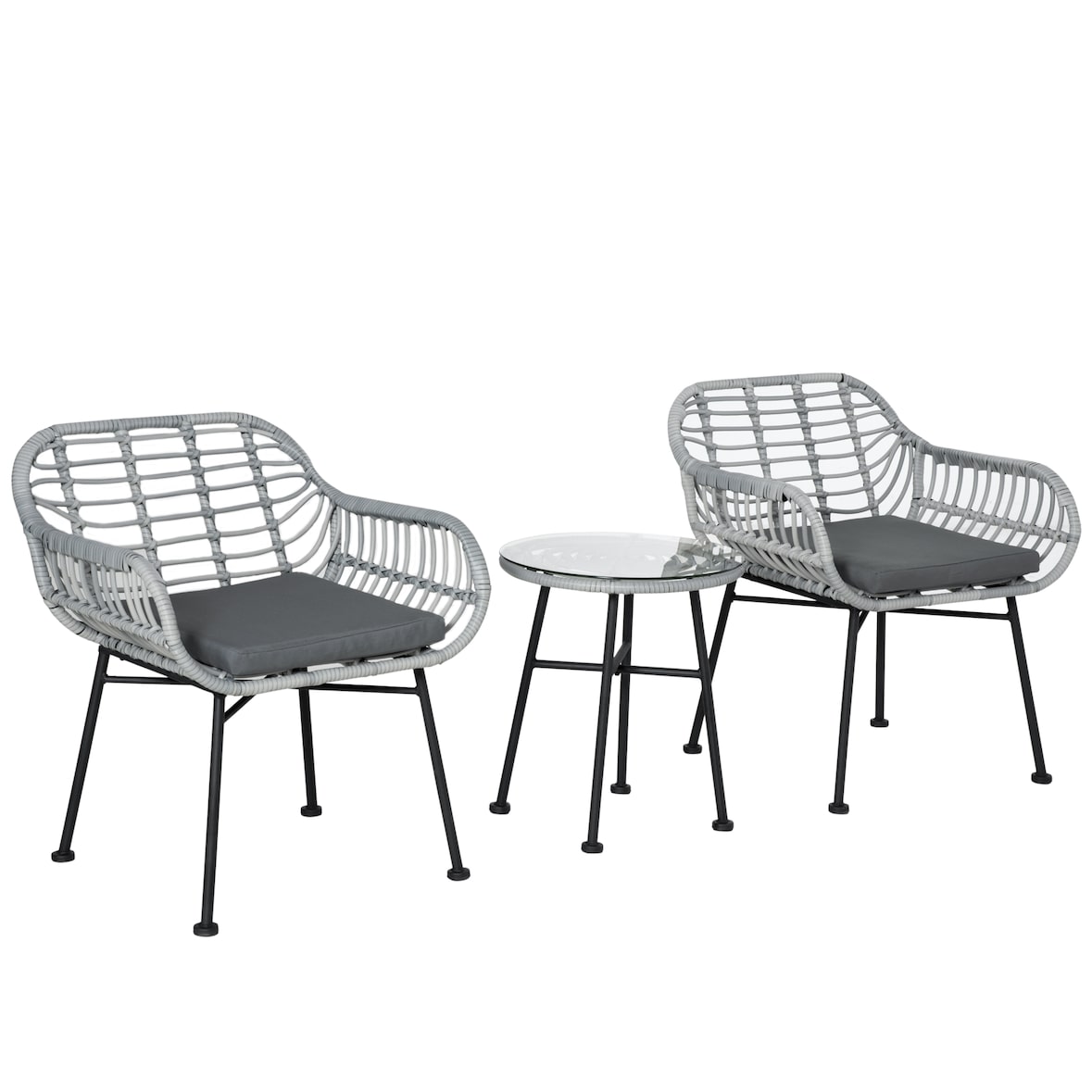 Outsunny Set Mobili da Giardino in Rattan PE con 2 Sedie e Tavolino