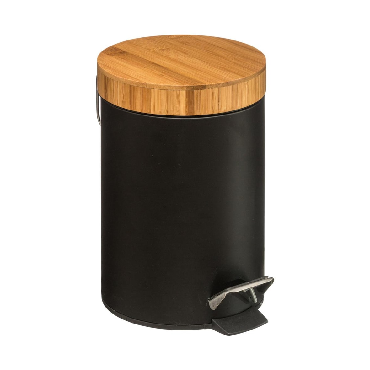 Poubelle à pédale 3L en Métal noir et Bambou