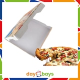 thumbnail of DayBays 100 Stk. Pizza-Karton 26x26x4 cm  Weiß Kraftpapier bedruckt mit Pizza-Motiv
