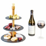 thumbnail of Westmark 3-stufige Naturschiefer-Etagère + 100 Mini-Fingerfood-Sticks, mit Kratzschutz, Maße: ø 28,5 x 40 cm, Schiefer/Kiefer, 69682260