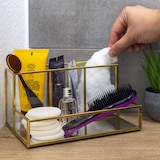thumbnail of Intirilife Make Up Organizer aus Glas für Kosmetik mit Gold Rand und Spiegelboden -  20.1 x 14.2 x 10.3 cm Schmink Aufbewahrungsbox Ablage für Pinsel