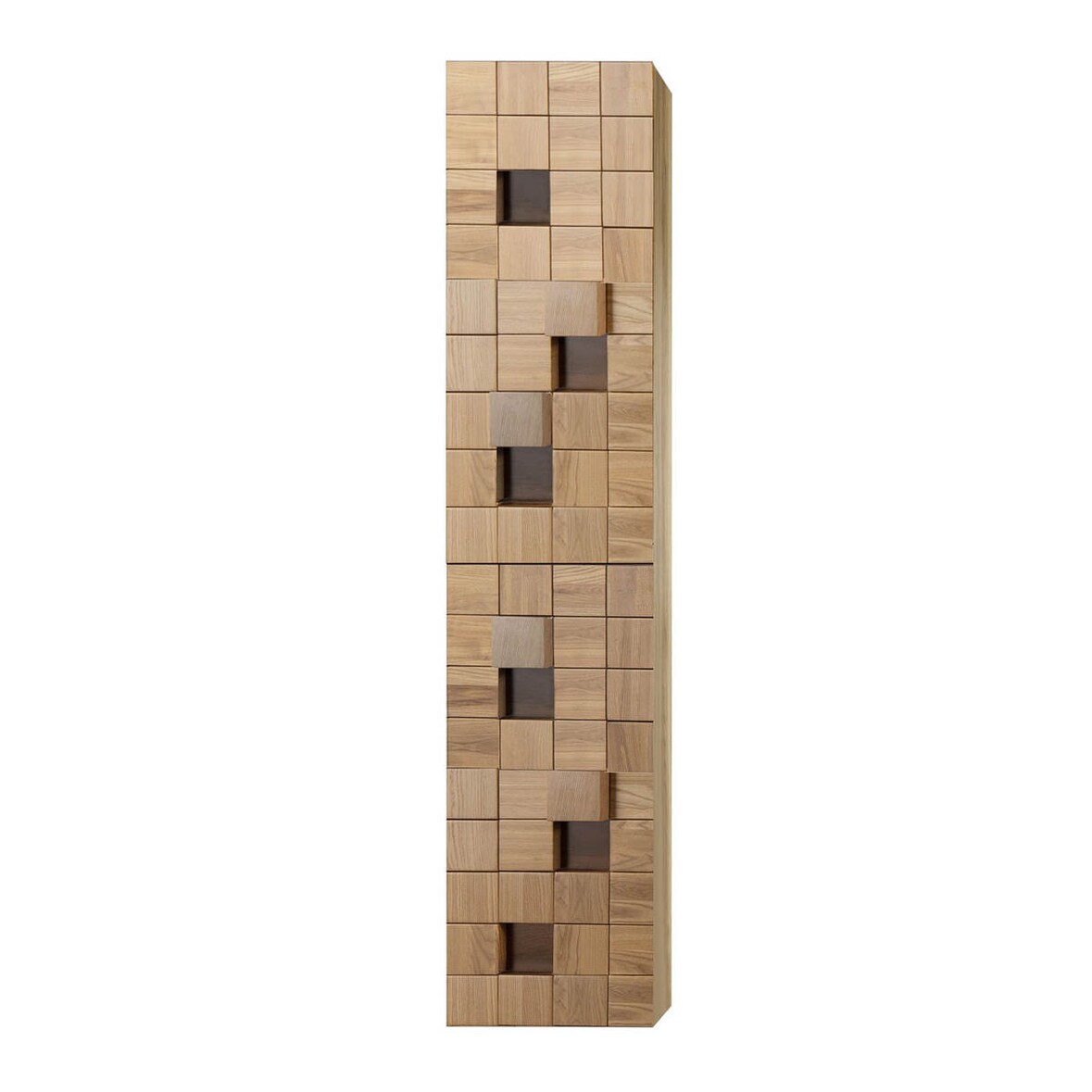 MOVEA Hochschrank 160cm 2 Türen Grifflos Softclose Reversibel Helle Eiche Multiplex Eschenfurnier Blockmuster