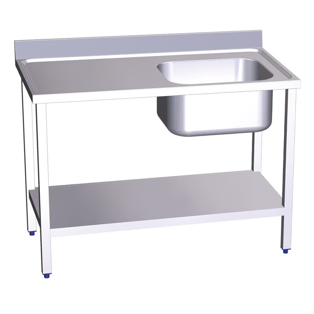 Mesa de cozinha de parede com prateleira à direita. 1200x600x850 mm.