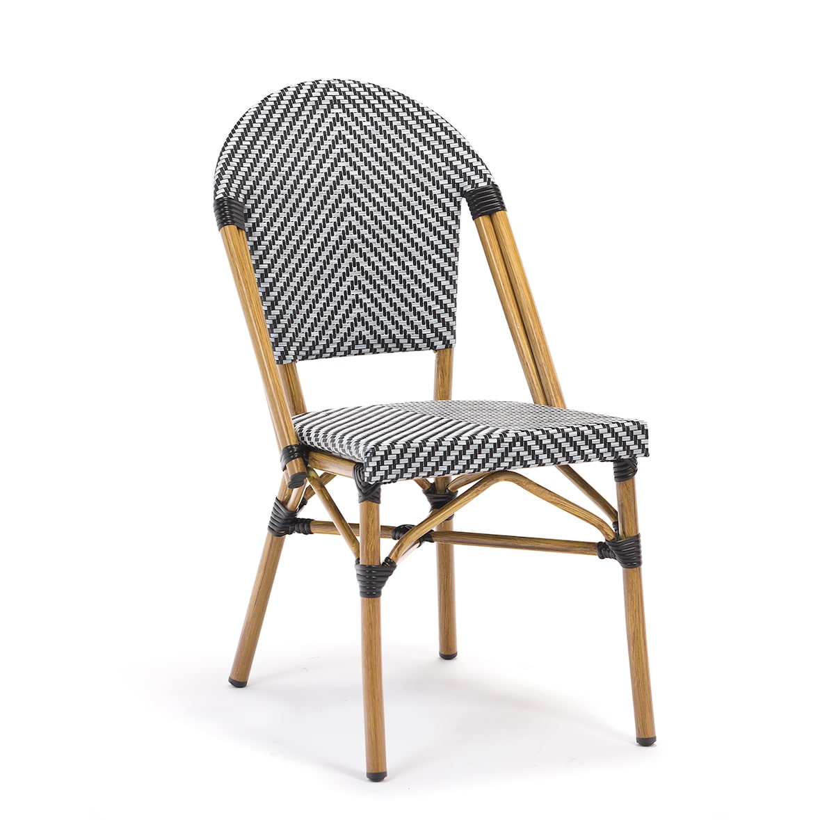 METRO PROFESSIONAL Silla estilo Bistró apilable, aluminio/tejido sintético, aspecto bambú, blanco/negro
