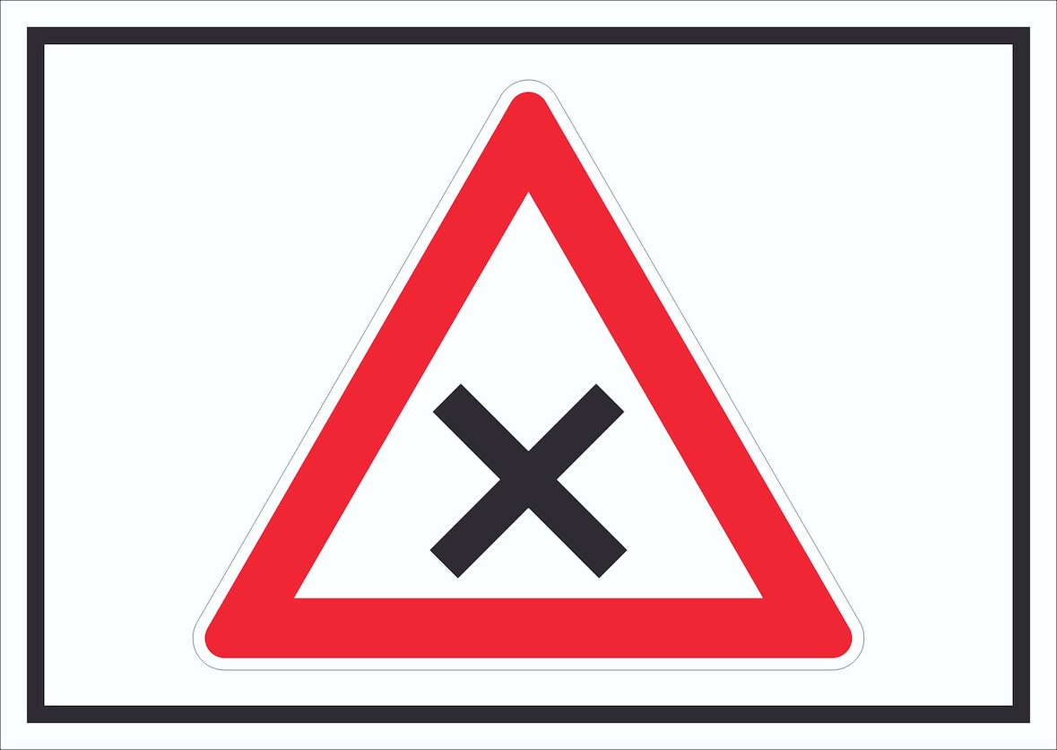 Schild Achtung Kreuzung Vorfahrt rechts Symbol A3 Rückseite selbstklebend