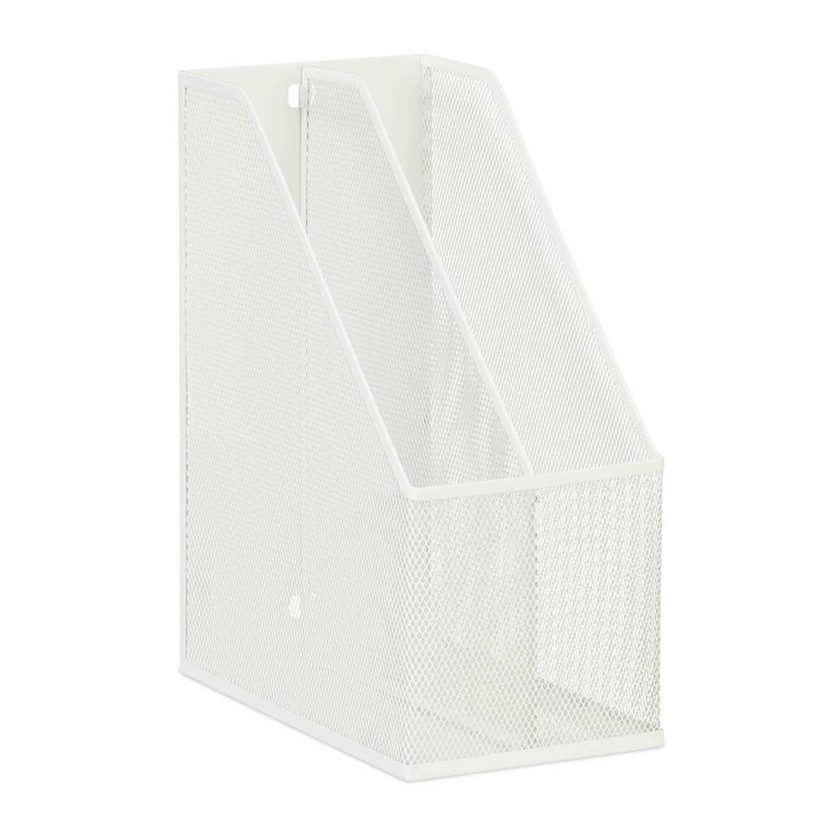 Relaxdays Stehsammler Metall, 2 Fächer, DIN A4, H x B x T: 31,5 x 14,5 x 25 cm, stabiler Stehordner, Mesh Design, weiß