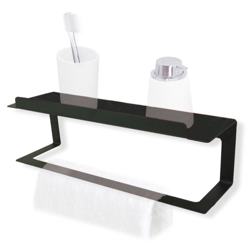 Toallero y estanteria  de acero lacado negro mate serie Nina