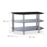 thumbnail of Relaxdays Fernsehtisch Schwarzglas, 3 gehärtete Glasablagen, gummierte Standfüße, Edelstahl, 49x80x45cm, schwarz/silber