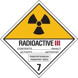 thumbnail of Gefahrzettel, Gefahrgutklasse 7C - Radioaktive Stoffe Kategorie III - GELB - 30x30 mm Folie selbstklebend